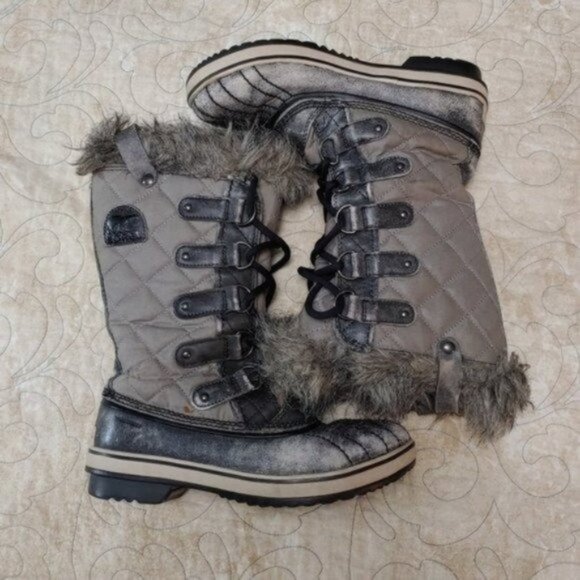 Sorel Tofino Distressed Faux Fur Trim Lace Up Tall Snow Boots 7 - Picture 2 of 12